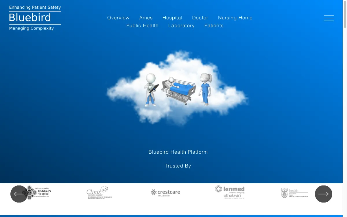 Screenshot of the Bluebird Health Platform homepage