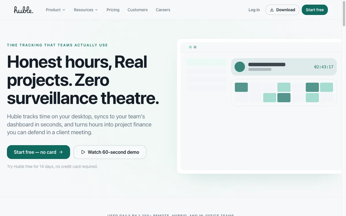Screenshot of the Huble homepage
