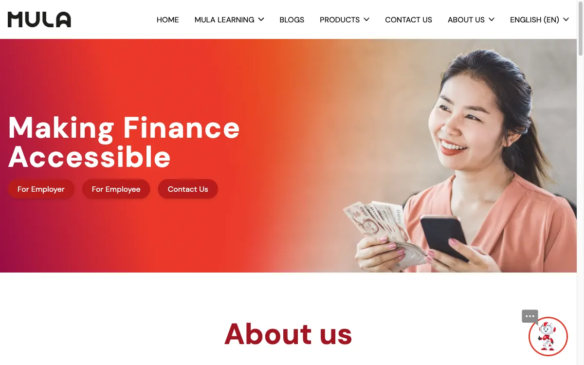 Screenshot of the Mula X homepage
